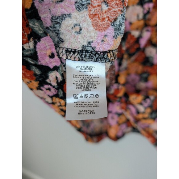 LOFT Shirt Womens XL Black Orange Pink Floral Short Sleeve Button Tie Front Top - Picture 6 of 8